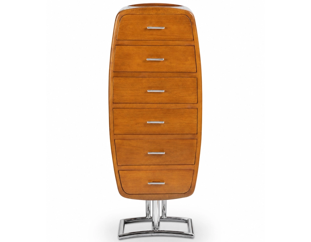 Chiffonnier art déco métal et bois teinte merisier