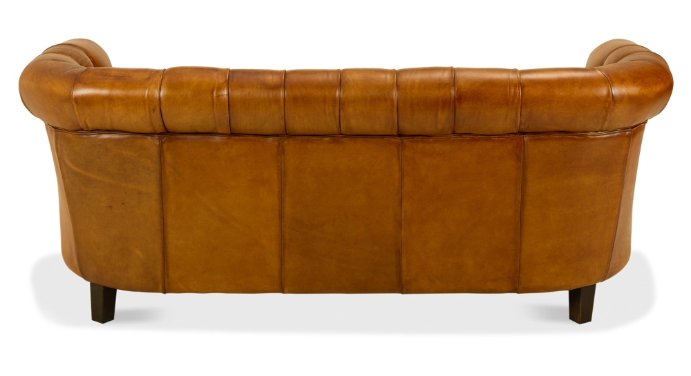 2 seater Chesterfield leather sofa cognac studded armrests