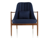 Scandinavian armchair Cherry-stained wood and navy fabric