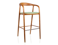 Tabouret de bar h80 cm teinte merisier assise tissu vert bois teinte merisier et tissu vert