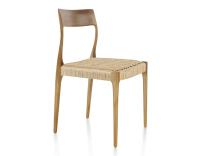 Chaise scandinave bois teinte merisier assise corde