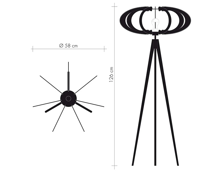Lampadaire sur trépied en chêne et fil de coton tressage twist petit modèle