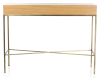 Consola de diseño fresno tinte natural y metal pátina latón 100 cm