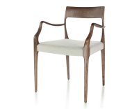 Chaise scandinave avec accoudoirs bois teinte marron foncé assise tissu beige naturel