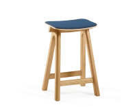 Taburete de bar de roble tapizado H60 cm madera tinte natural asiento azul marino