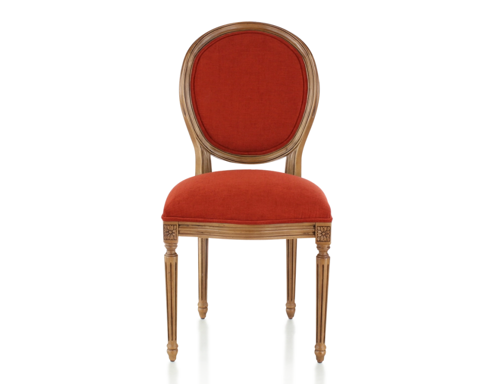 Chaise ancienne style Louis XVI bois teinte ancienne et tissu orange brulé
