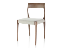 Chaise scandinave bois teinte marron foncé assise tissu beige naturel