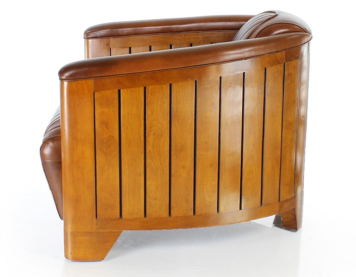 Club armchair in wood and leather vintage brown