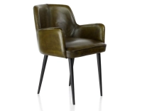 Vintage armchair with leather armrests olive green