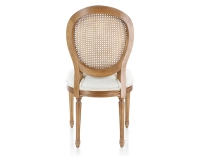 Antique Louis XVI style chair wood stained old style caned back seat natural beige fabric