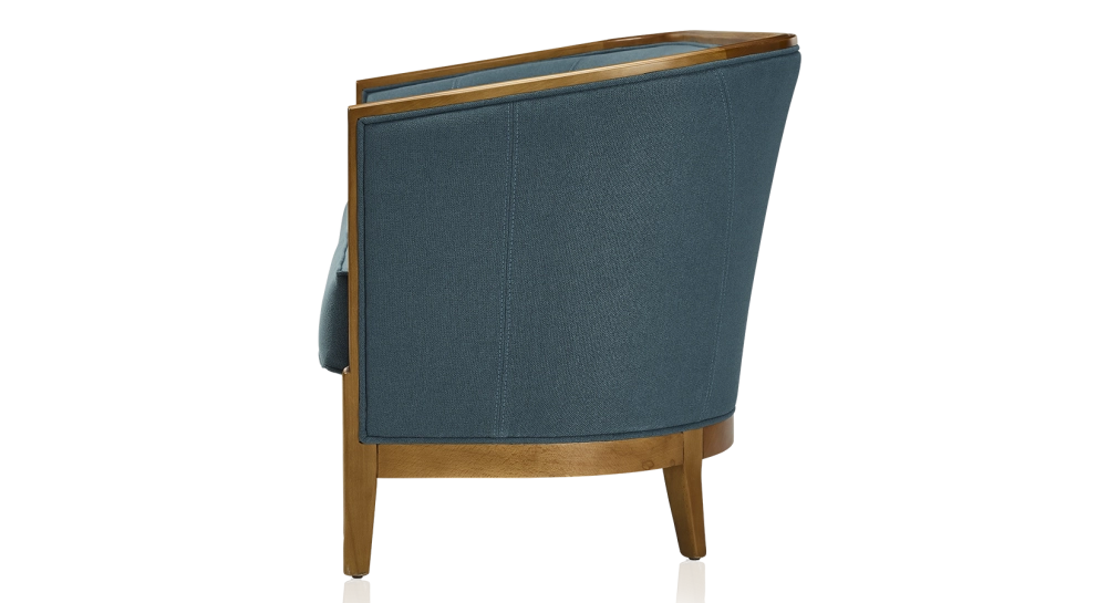 Antique 3 seater sofa with moulded armrests antique stained wood and ocean blue fabric