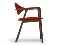 Chaise design avec accoudoirs bois teinte marron foncé et tissu orange brulé