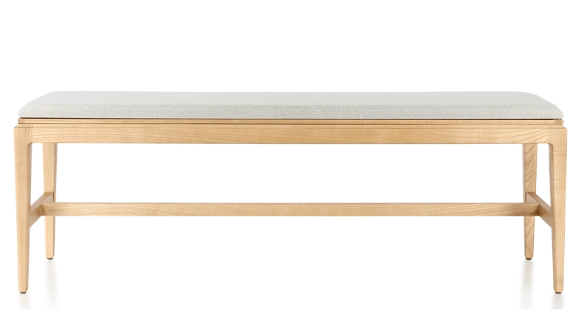 Banc design bois teinte naturelle assise tissu beige naturel L120 cm