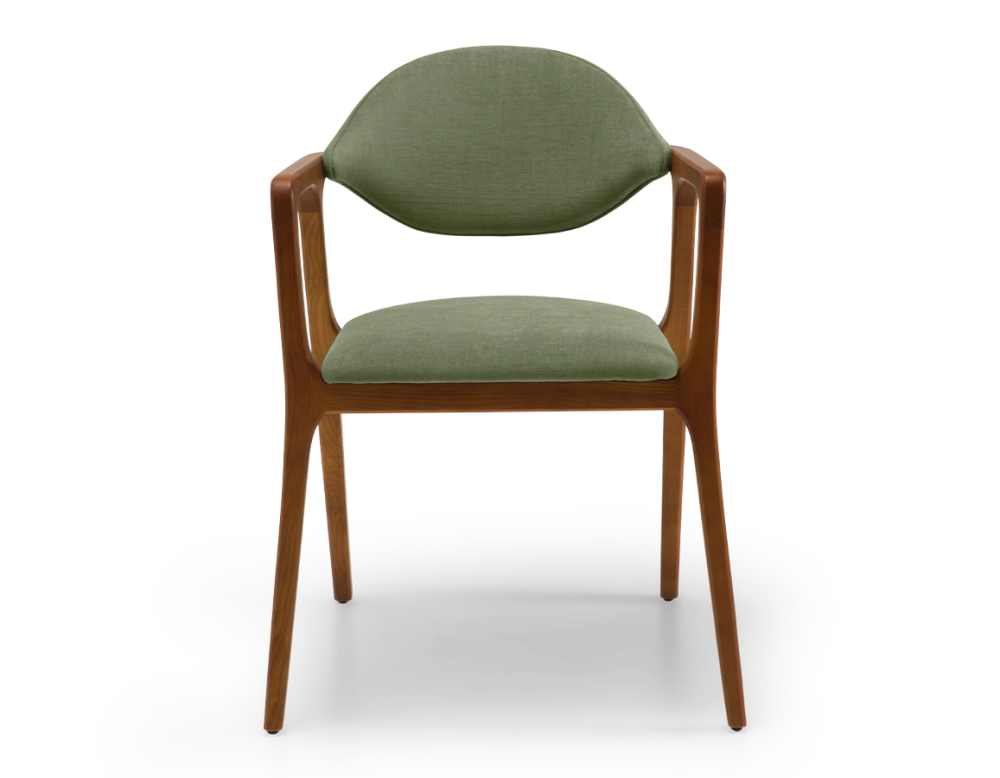 Silla de diseño con reposabrazos madera tinte cerezo y tejido verde