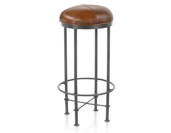 Taburete de bar vintage de piel marrón vintage