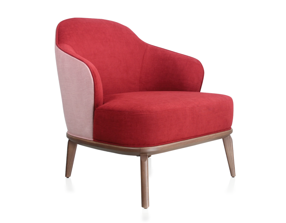 Sillón de diseño tejido burdeos y rosa empolvado