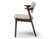 Chaise design teinte marron foncé et tissu beige naturel bois teinte marron foncé assise tissu beige naturel