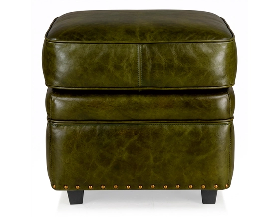 Pouf cuir vert olive bord clouté