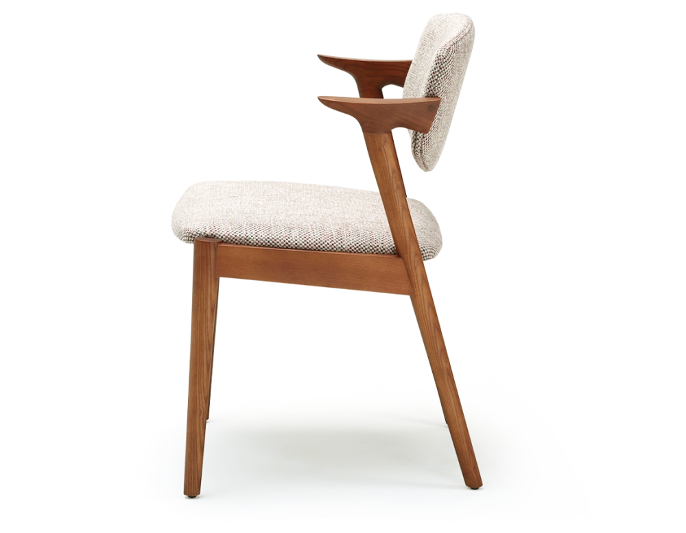 Chaise scandinave bois teinte merisier assise tissu fusion