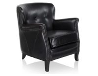Fauteuil club cuir noir accoudoirs cloutés