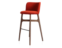 Tabouret de bar h80 cm bois teinte marron foncée assise tissu orange brûlé
