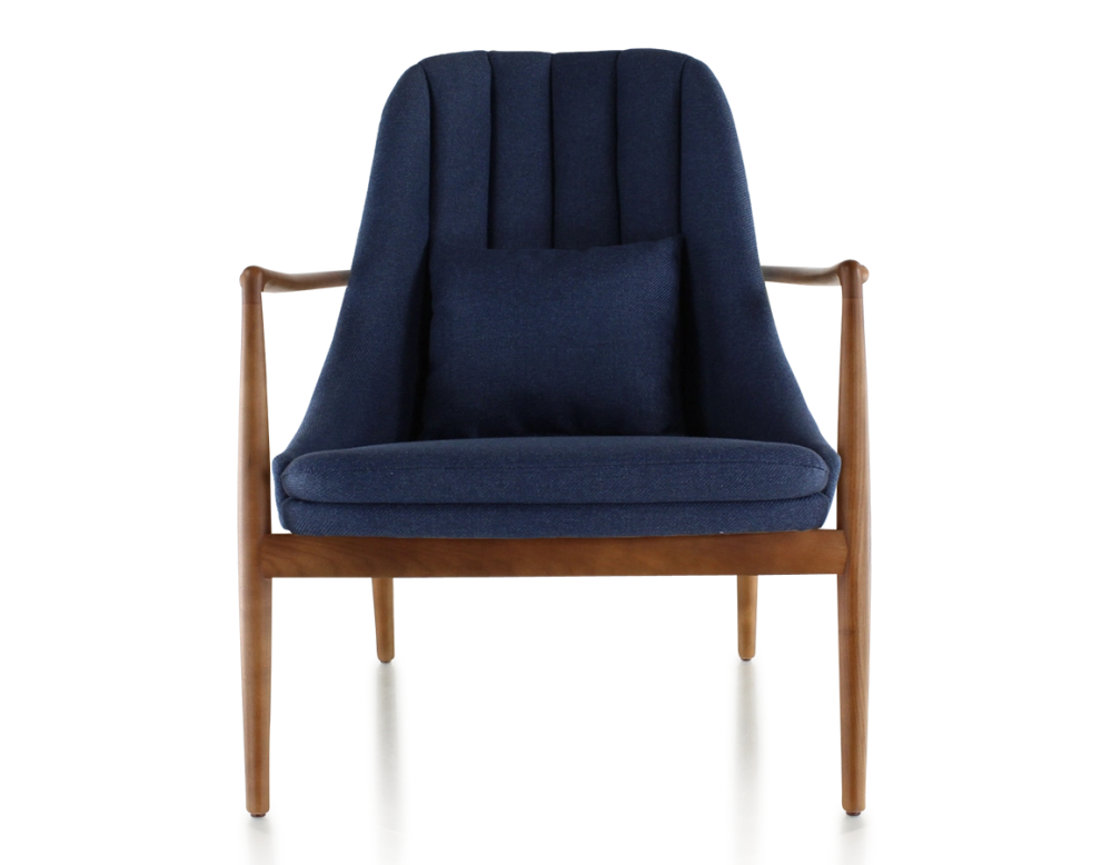 Scandinavian armchair Cherry-stained wood and navy fabric