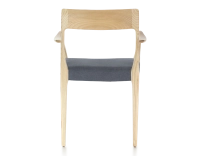 Scandinavian armchair with armrests natural tint wood, grey fabric seat