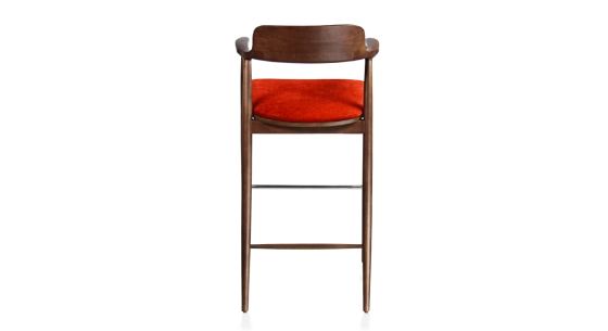 Taburete de bar h80 cm madera tinte marrón oscuro asiento tejido naranja quemado