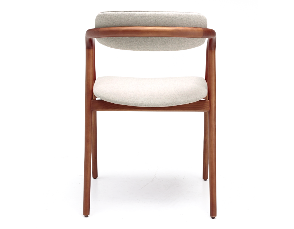 Chaise scandinave bois teinte merisier assise tissu beige naturel