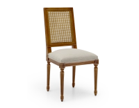 Louis XVI style antique chair cane back chair with natural beige fabric seat