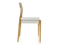 Chaise scandinave bois teinte merisier assise tissu beige naturel