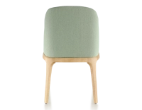 Chaise design bois teinte naturelle et tissu vert sauge