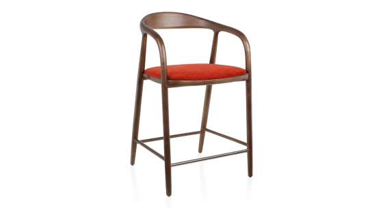 Taburete de bar H60 cm madera en tono marrón oscuro y tejido naranja quemado