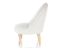Fauteuil crapaud sans accoudoirs pieds bois teinte naturelle et tissu bouclé blanc