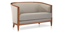 Sofá antiguo de 2 plazas con reposabrazos moldurados bois teinte ancienne et tissu beige naturel