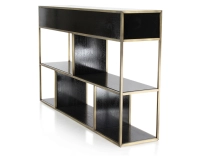 Console design frêne laqué noir et métal patine laiton