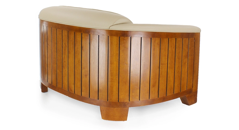 Canapé club bois et cuir 2 places beige