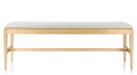 Banc design bois teinte naturelle assise tissu beige naturel L120 cm
