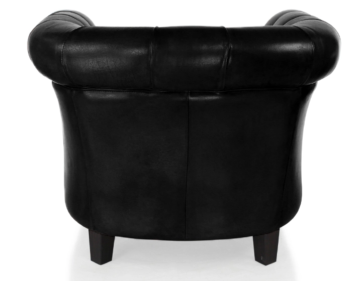 Fauteuil chesterfield cuir noir accoudoirs cloutés