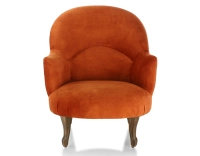 Fauteuil crapaud avec accoudoirs pieds bois teinte noyer et tissu velours terracotta