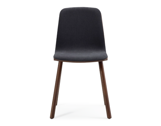 Chaise design en chêne tapissé bois teinte marron foncé assise tissu gris anthracite