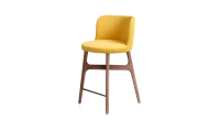 Bar stool h60 cm walnut-stained wood, yellow fabric seat