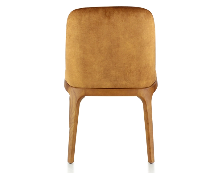 Chaise design bois teinte merisier et tissu velours bronze