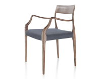 Chaise scandinave avec accoudoirs bois teinte marron foncé assise tissu gris