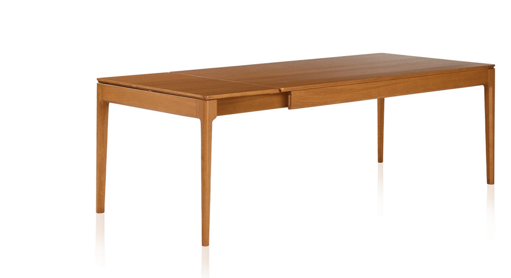 Extendable oak table for 8 to 12 people with cherry-stained wood top and extensions 160x100 cm