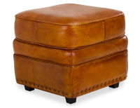 Pouf cuir cognac bord clouté