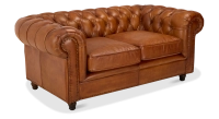 Canapé Chesterfield cuir 2 places marron clair accoudoirs cloutés