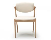 Scandinavian chair natural wood finish with off-white fabric seat
