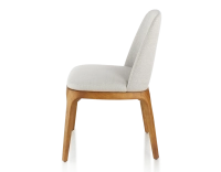 Designer chair cherry-stained wood and natural beige fabric