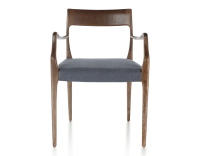 Chaise scandinave avec accoudoirs bois teinte marron foncé assise tissu gris